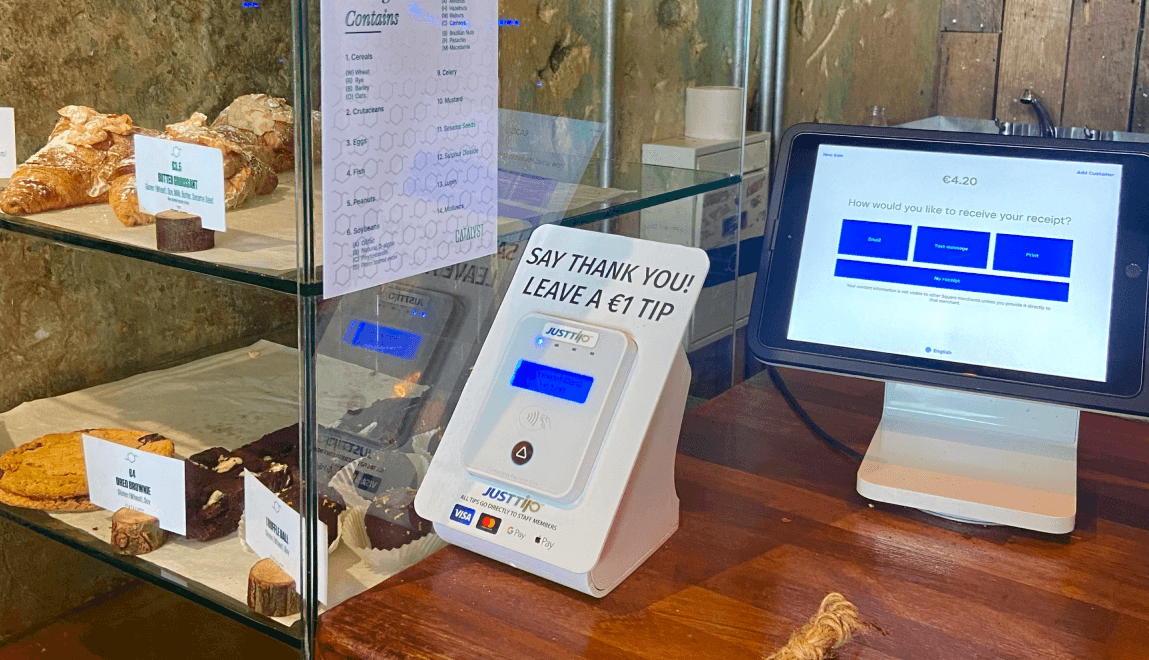 JustTip device in a coffee shop in Bray